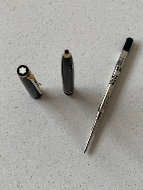 Vintage 1970s Montblanc Black Precious Resin and Gold Trim Ballpoint Pen