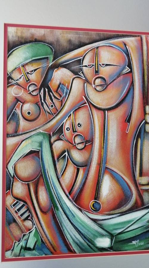 A VERY UNIQUE ABSTRACT ON CANVAS SIGNED S M. VERY NICE!!