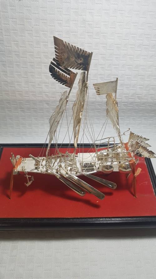 Exquisite!! Old Chinese Export Silver War Ship!