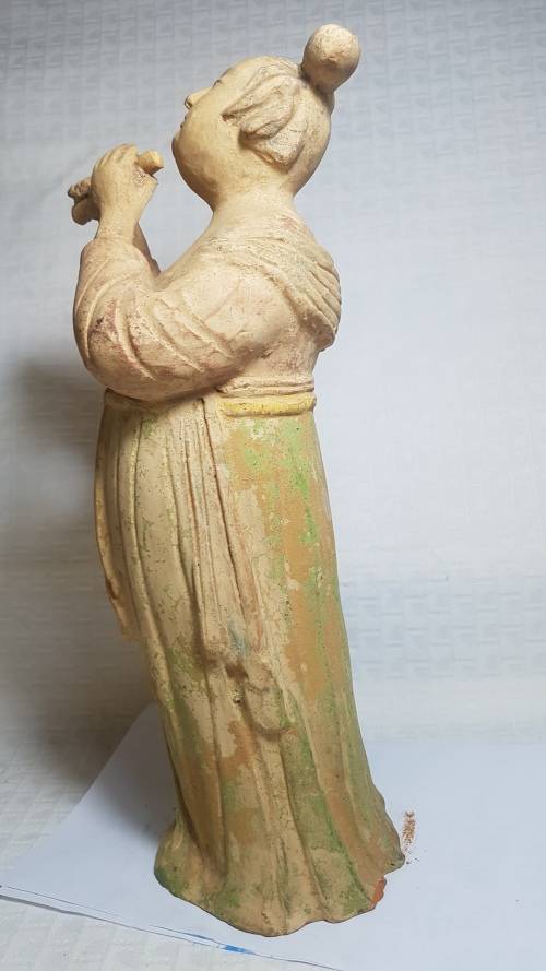 Lady playing a flute - vintage terracotta statue!!!