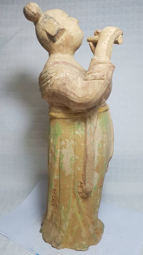 Lady playing a flute - vintage terracotta statue!!!