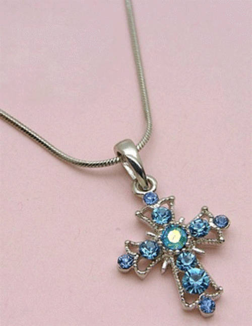 Dainty blue cross necklace