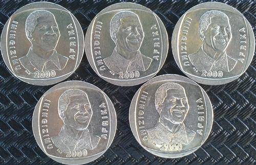 5 X 2000 Mandela R5.00 coins - Good condition (1 bid for ALL!!!)