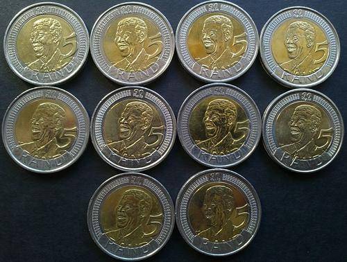 10 X 2008 Mandela Birthday R5.00 Coins in Good condition - Bid per coin for the lot!!