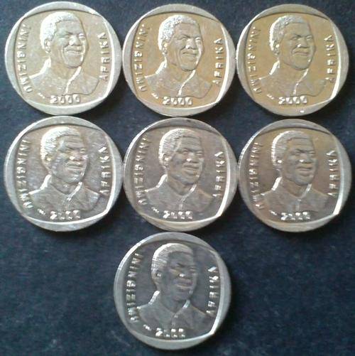 7 x 'Smiley' Mandela R5.00 coins - Bid per coin for the lot!!!