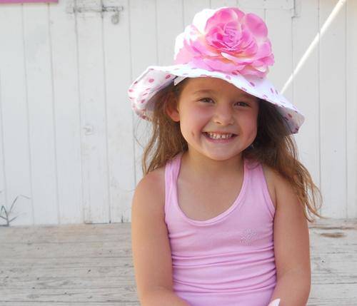 Sunhat - Polka with Pink Flower - SALE!! - STUNNING!