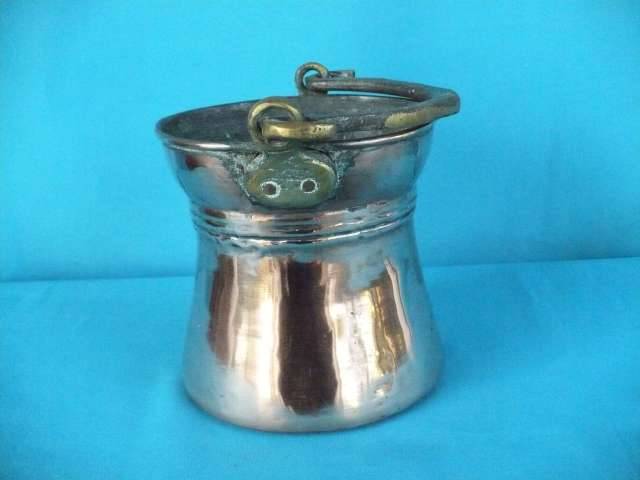 VERY OLD COPPER BUCKET WITH BRASS HANDLE
