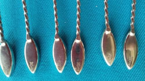 6  STERLING SILVER COFFEE SPOONS PAUA SHELL DETAIL