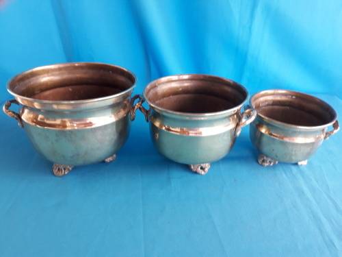 VINTAGE BRASS  PLANTERS : SET OF 3