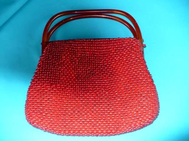 VINTAGE RED BEADED BAG