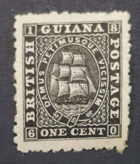 British Guiana 1860 1c Black Ship Stamp (Catalogue US 110.00)