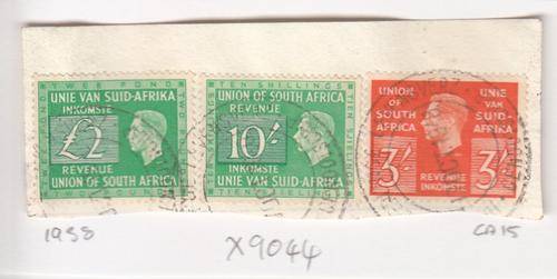 Union Three Revenue Stamps 2 Pound & 10s & 3s (Number Under Kings Head 1938). As Image.