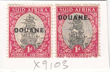Union Two Single 1d Stamps with DOUANE Overprint. As Image