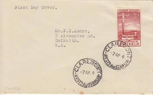 Australia FDC Centenary of the Telegraph (Aging)