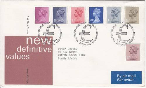 GB FDC 30 MAR 1983 Group of Seven QEII Stamps.