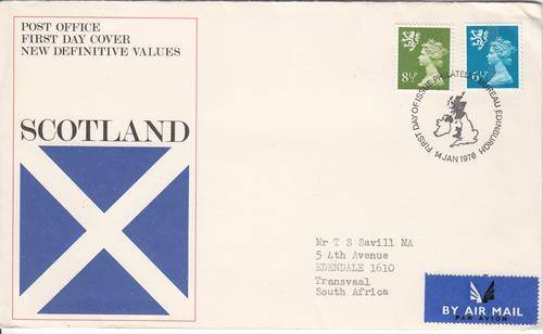 Scotland FDC 14 JAN 1976, 8 1/2p & 6 1/2p QEII Stamps.