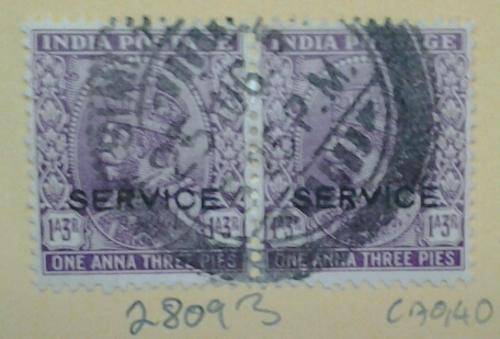 India Pair of 1a3p Stamps With SRVICE Overprint.