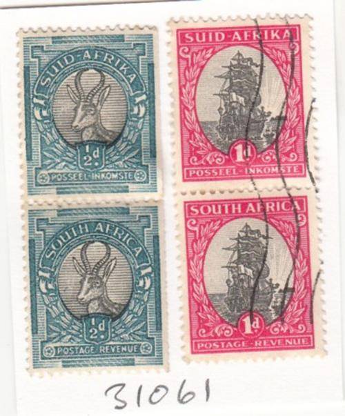 Union 2 Vertical Pairs of Stamps (1/2d Spring Buck & 1d Ship).
