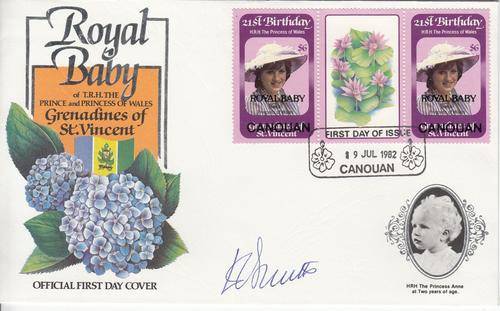 Bequia 15 Royal Baby FDC's, Five Signed (21st Birthday Stamps Overprinted)