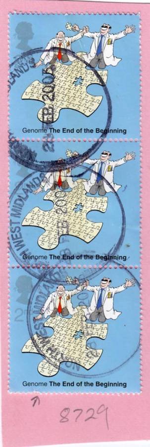 GB Strip of Three Stamps "Genome; The End of the Beginning". As Image.