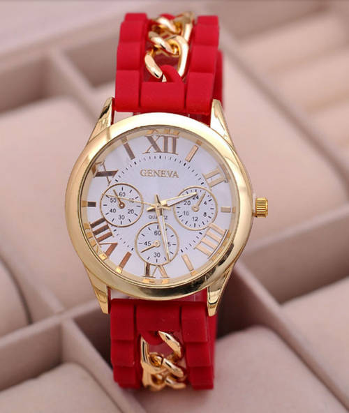 Red Ladies Geneva chain strap watch