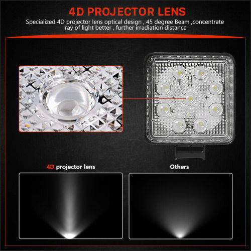 1Pcs 4inch 27W LED Work Light Spot Fog Driving Lamp 4D Lens Offroad SUV ATV 4WD