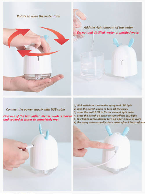 Cute Rabbit Humidifier USB Aroma Diffuser With LED Light