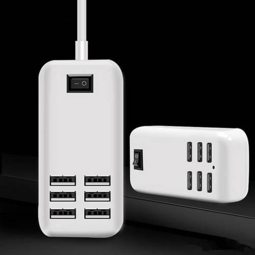Universal 6-port USB Charging Socket Travel Charger with Switch for Mobile Phone