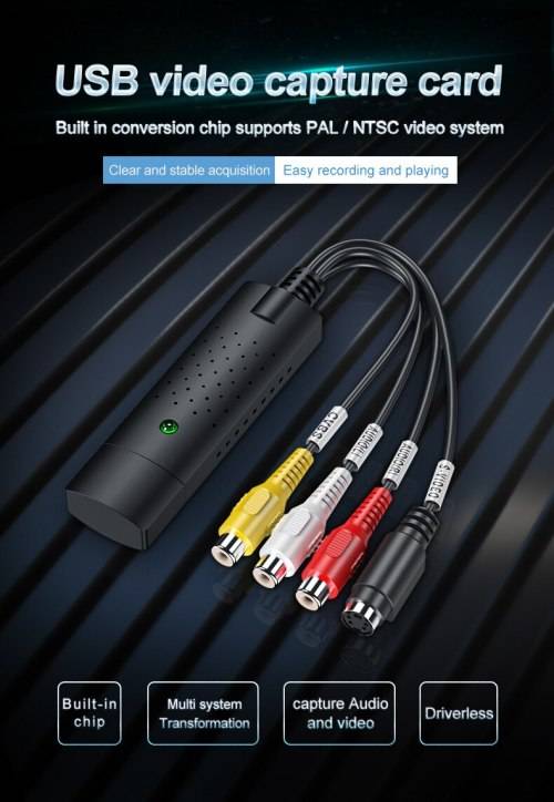 USB Video Capture Card TV Audio DVD DVR VHS to Digital File Converter AV Video Recording