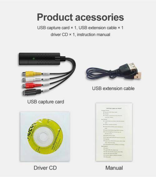 USB Video Capture Card TV Audio DVD DVR VHS to Digital File Converter AV Video Recording