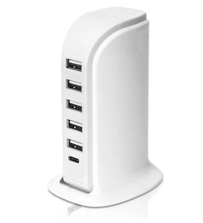 Multiport Super Charger Desktop Portable USB Charging Station Universal Tower, 6 Ports