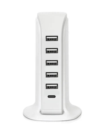 Multiport Super Charger Desktop Portable USB Charging Station Universal Tower, 6 Ports