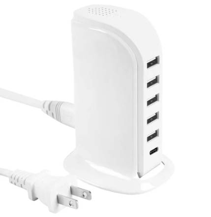 Multiport Super Charger Desktop Portable USB Charging Station Universal Tower, 6 Ports