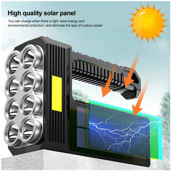 8 LED Solar Rechargeable Flashlights Multifunction LED Torch Portable Flashlight
