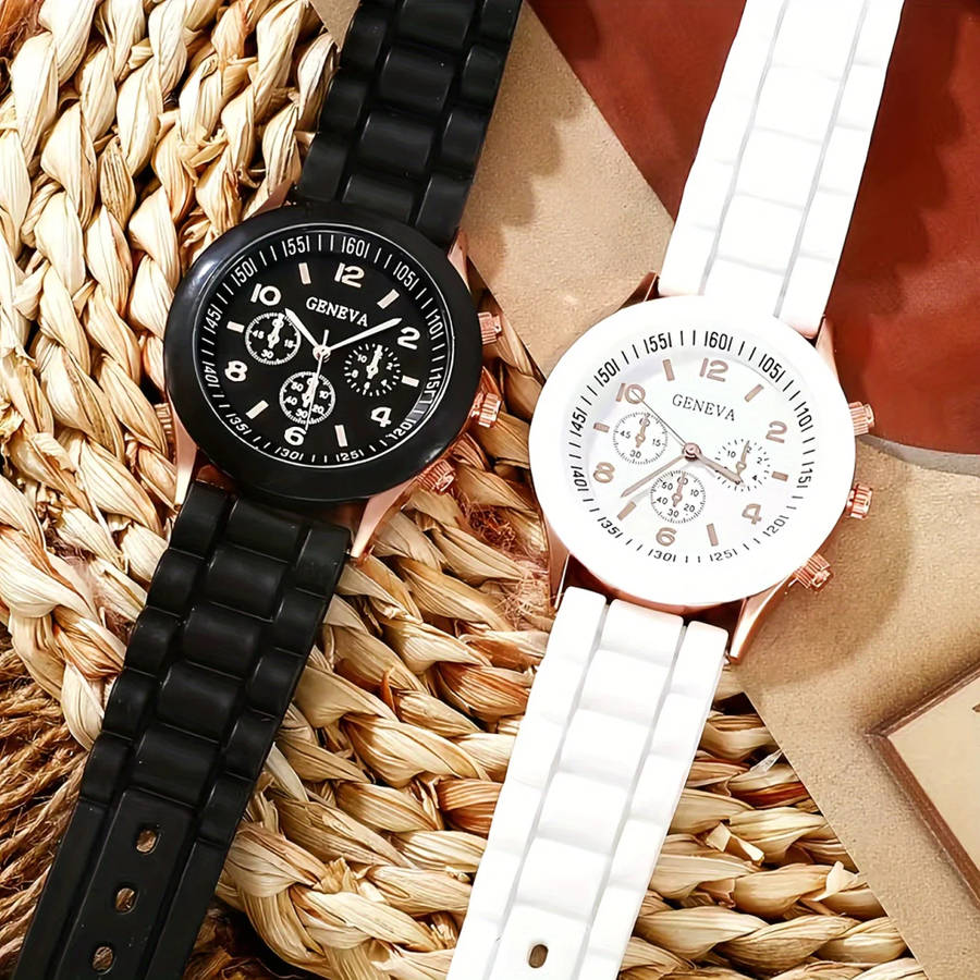 2 Pcs Couple Watches Simple Fashion Quartz Watch Analog Silicone Watch, Valentine`s Day Gift For Him
