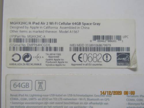 Apple I Pad Air 2 (Space Grey 64GB cellular and wifi)