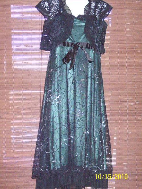 Bottle Green and Black Lacy Dress with FREE Lacy Shrug!!!!! [SALE]