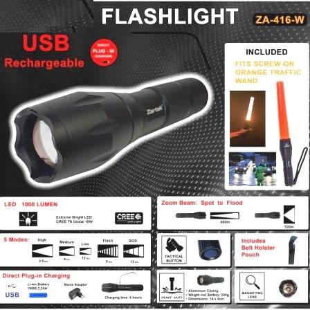 ZA-416  USB RECHARGEABLE LED TORCH  1000 LUMENS (VERY BRIGHT)
