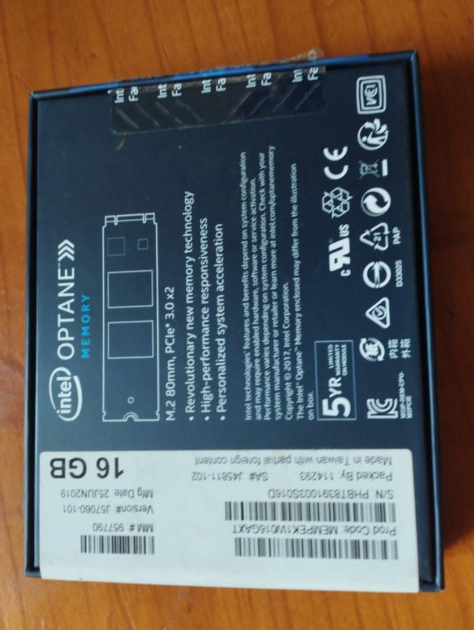 Intel Optane Memory 16GB NMVE Memory x2