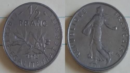 1972 - France - ½ Franc - The Sower - Demonetised Feb 2002 -Nickel