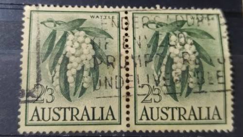 1959 - 1960 -  Pair - Australia - 2´3Sh´P - Acacia melanoxylon - Yellow paper