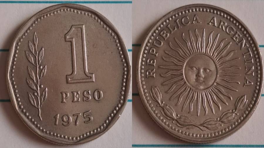 1975 - Argentina - AU/UNC - 1 - Radiant sunface - Demonetised March 1994 - Aluminium bronze