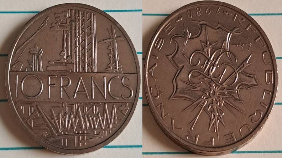 1980 - France - 10 - A map of metropolitan Franc - Demonetised Jul 1993 - Copper-aluminium-nickel 