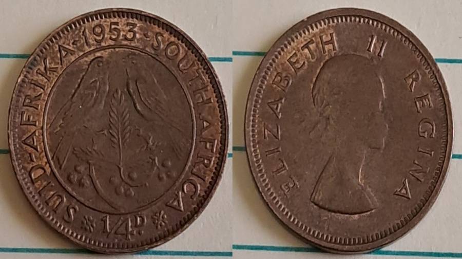 1953 -  SA -  ¼ Penny - Elizabeth II  -  Demonetised - March 1961 -  Bronze