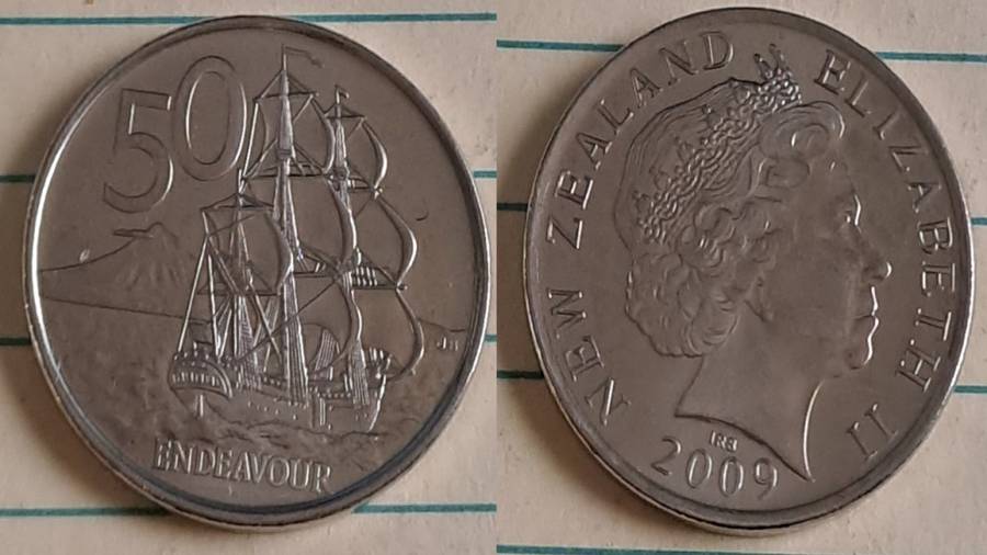 `2009 - New Zealand - 50 - AU/NC- Endevour  - Demonetised Jul 2006 - Nickel plated steel`