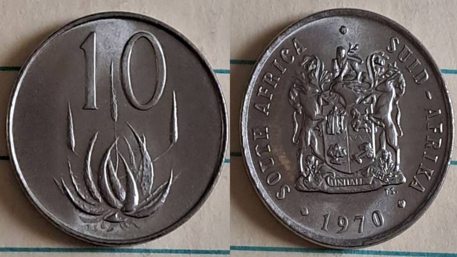 1970 - SA -  10c - AU/NC- Aloe plant/Coat of Arms - Nickel