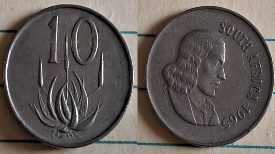 1965 - SA - 10c -Aloe plant/Van Riebeeck -  English - Nickel