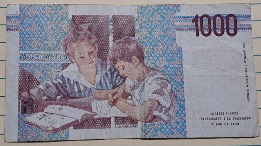 1990 - Italy - 1000 Lire - Demonetised - Feb 2002 - KC 0892326 S