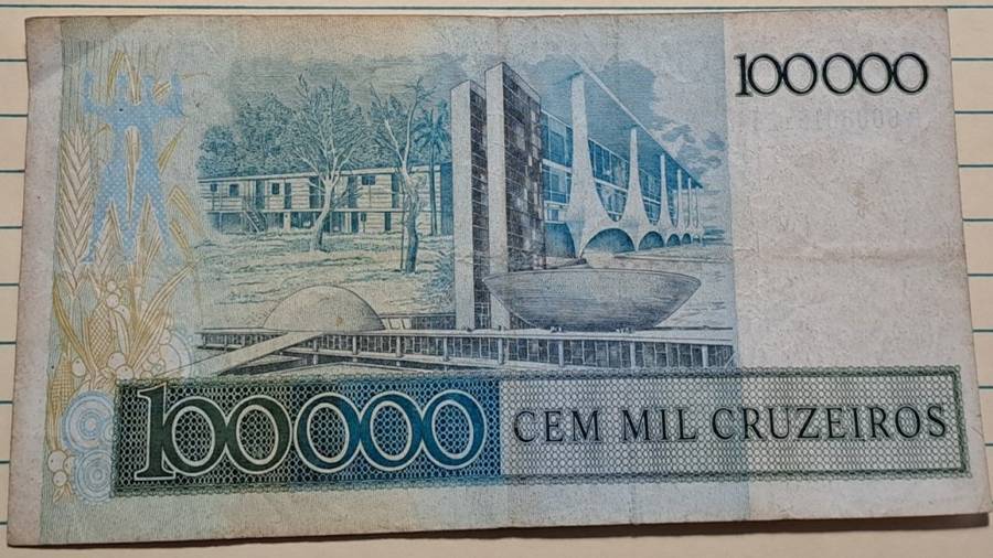 1986 - Brazil - 100 000 Cruzeiros/100 Cruzados overprinted- Demonetised - Jan 1989 - A 6008015126 A