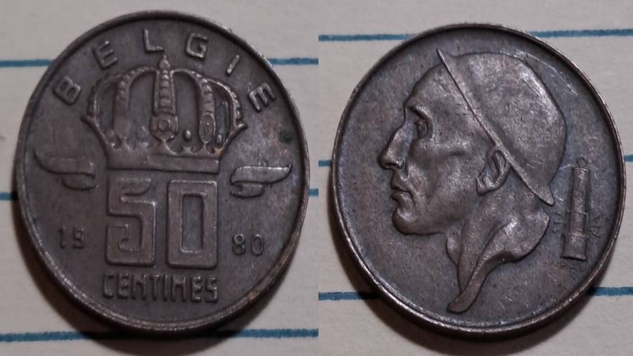1980 - Belgium -  50 Centimes - Dutch text -  Demonetised - Feb 2002  - Bronze